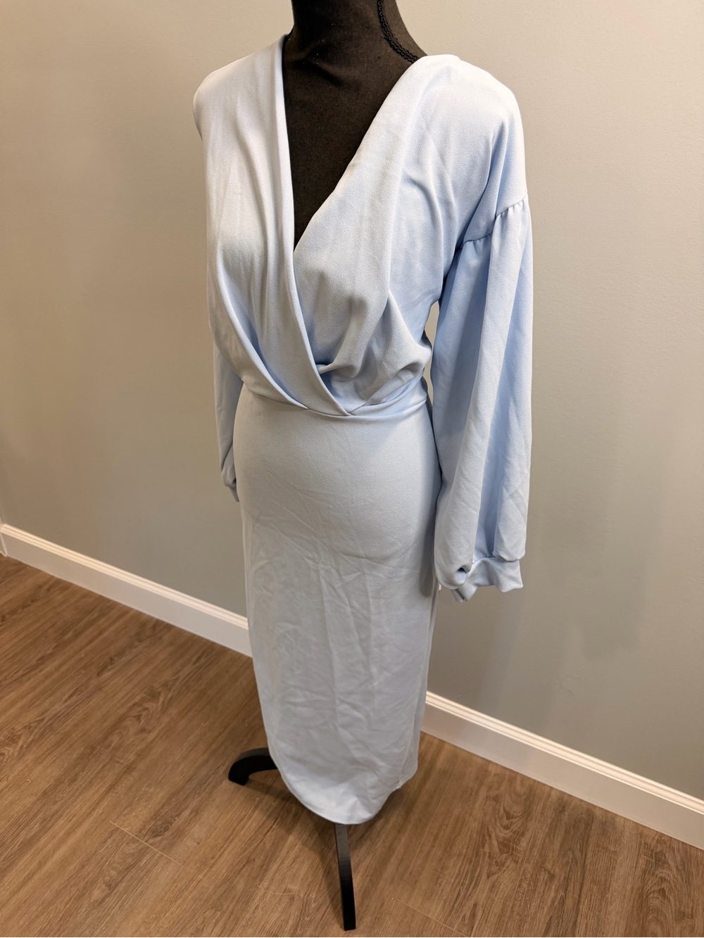 Light Blue Draped Wrap Dress